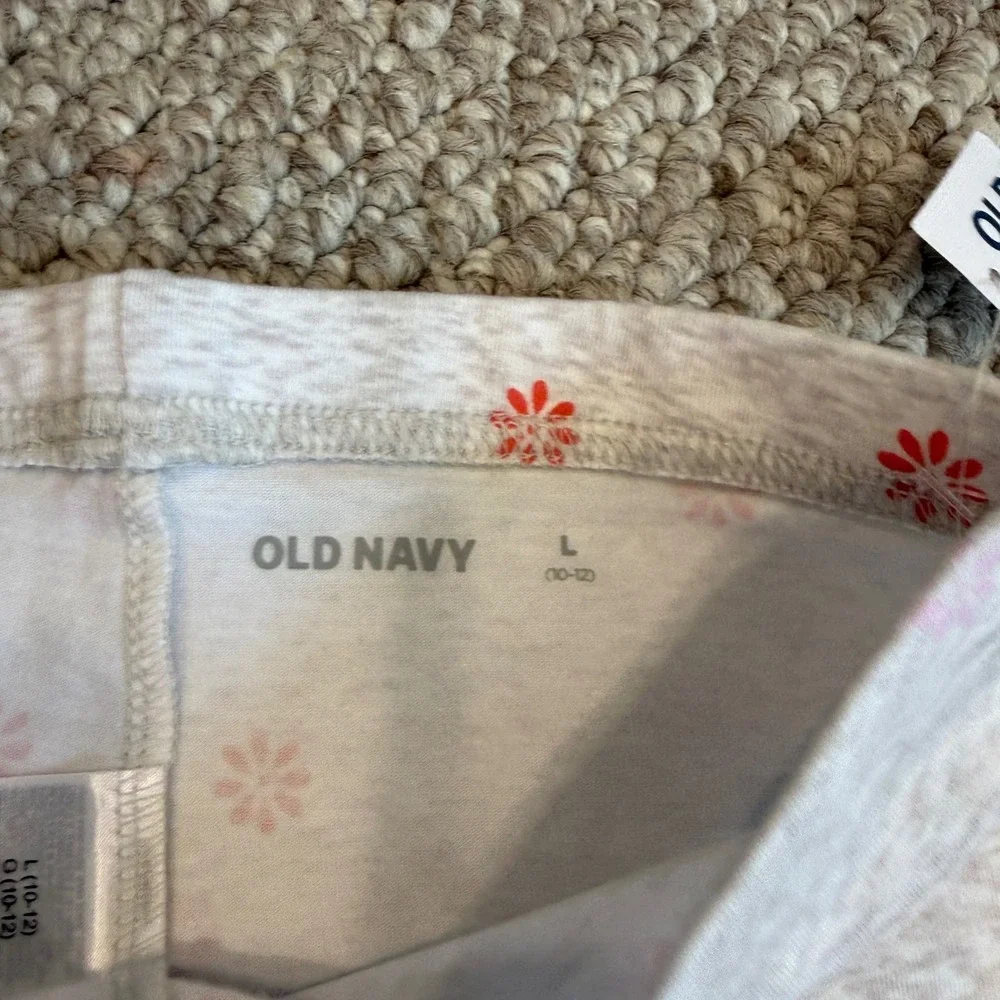 Old Navy Girls Heathered Oatmeal Floral‎ Daisy Biker Shorts Size L 10-12 NWT
